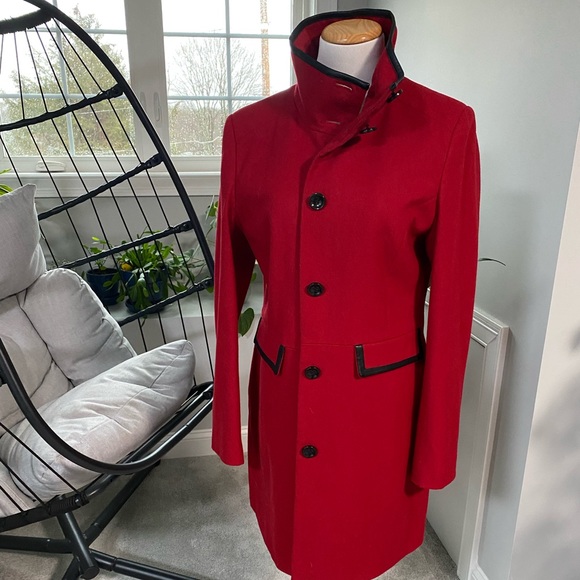 Holiday Best, leather trimmed red winter coat - Picture 11 of 11